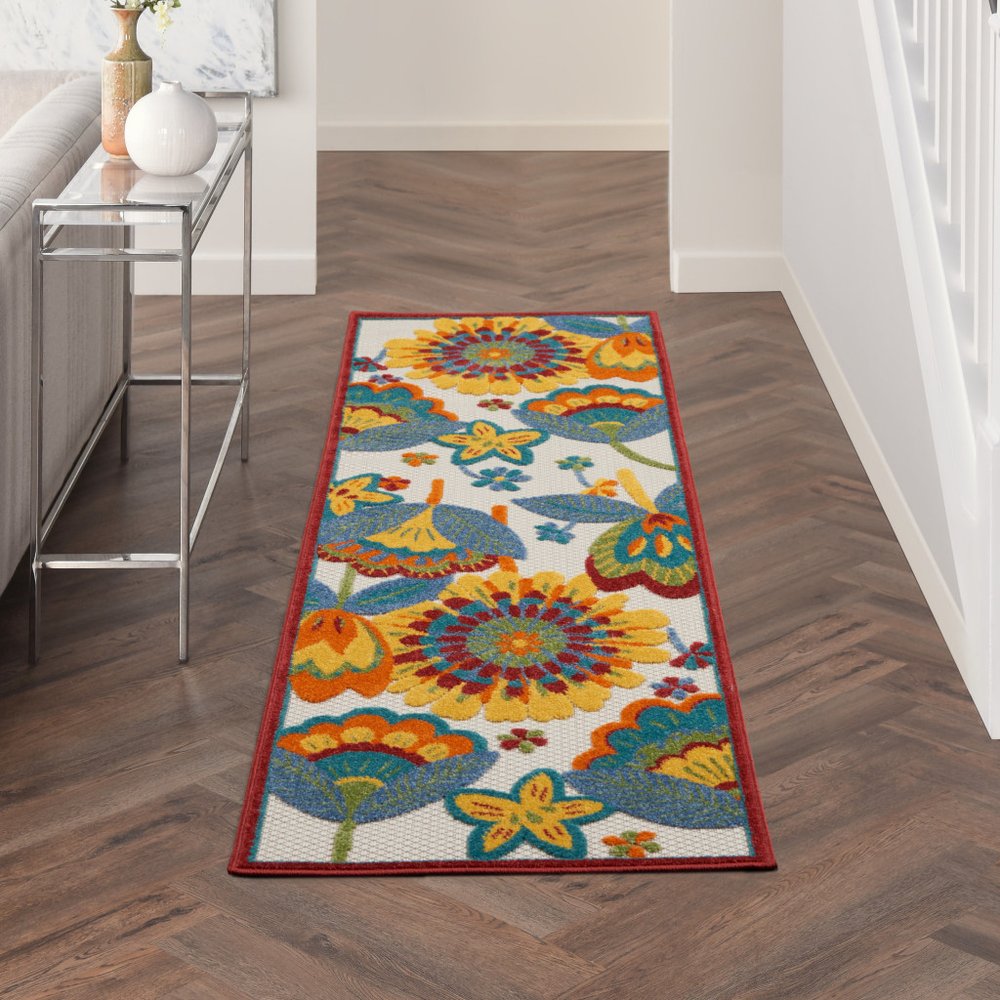 6' Yellow And Red Indoor Outdoor Runner Rug — view 7