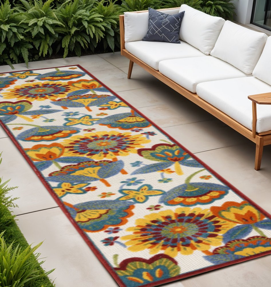 10' Blue And Yellow Indoor Outdoor Runner Rug — view 3