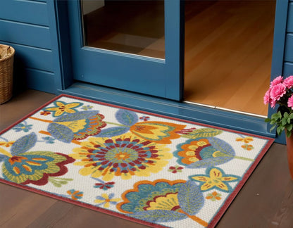3' X 4' Yellow And Ivory Indoor Outdoor Area Rug HomeRoots