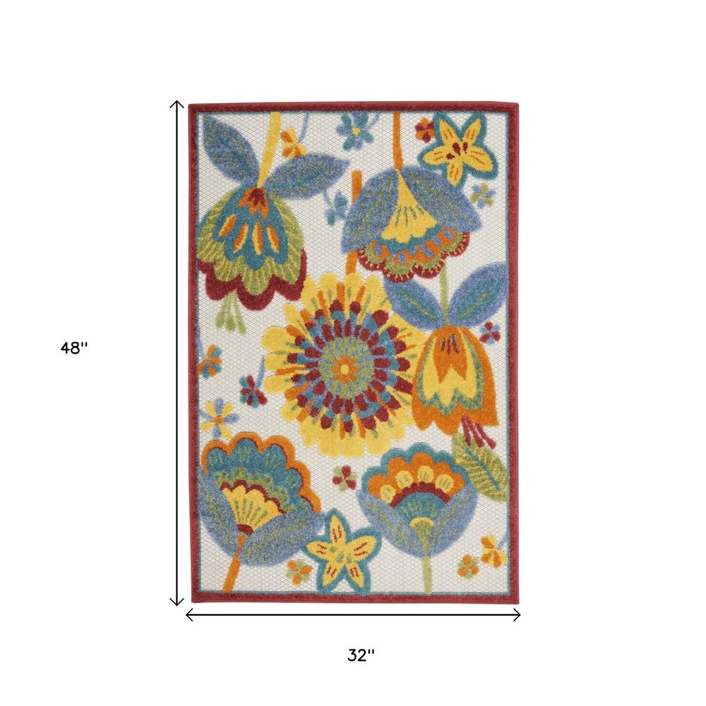 3' X 4' Yellow And Ivory Indoor Outdoor Area Rug HomeRoots