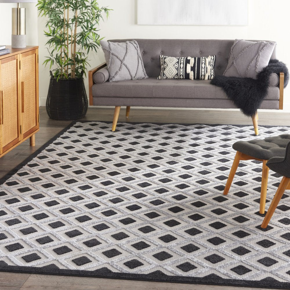 12' X 15' Black And White Gingham Non Skid Indoor Outdoor Area Rug — view 9