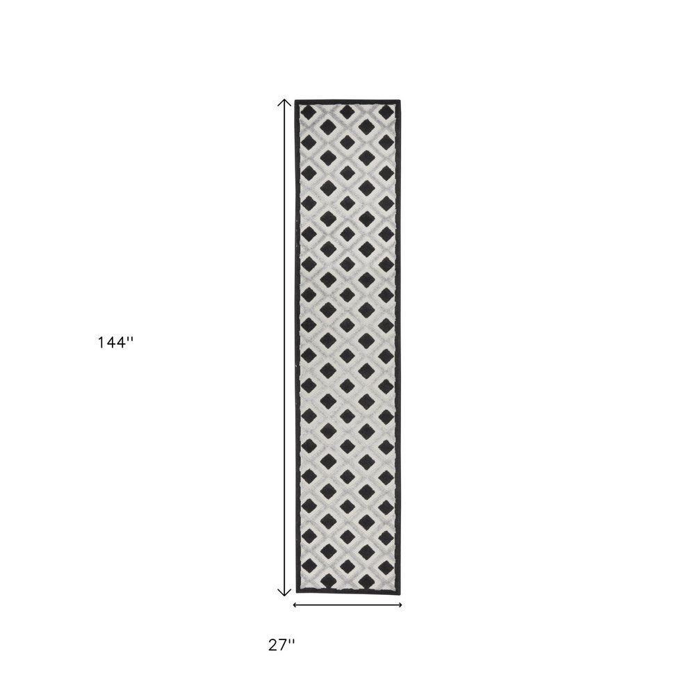 12' Black And White Indoor Outdoor Runner Rug HomeRoots