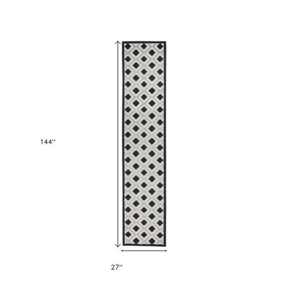 12' Black And White Indoor Outdoor Runner Rug HomeRoots