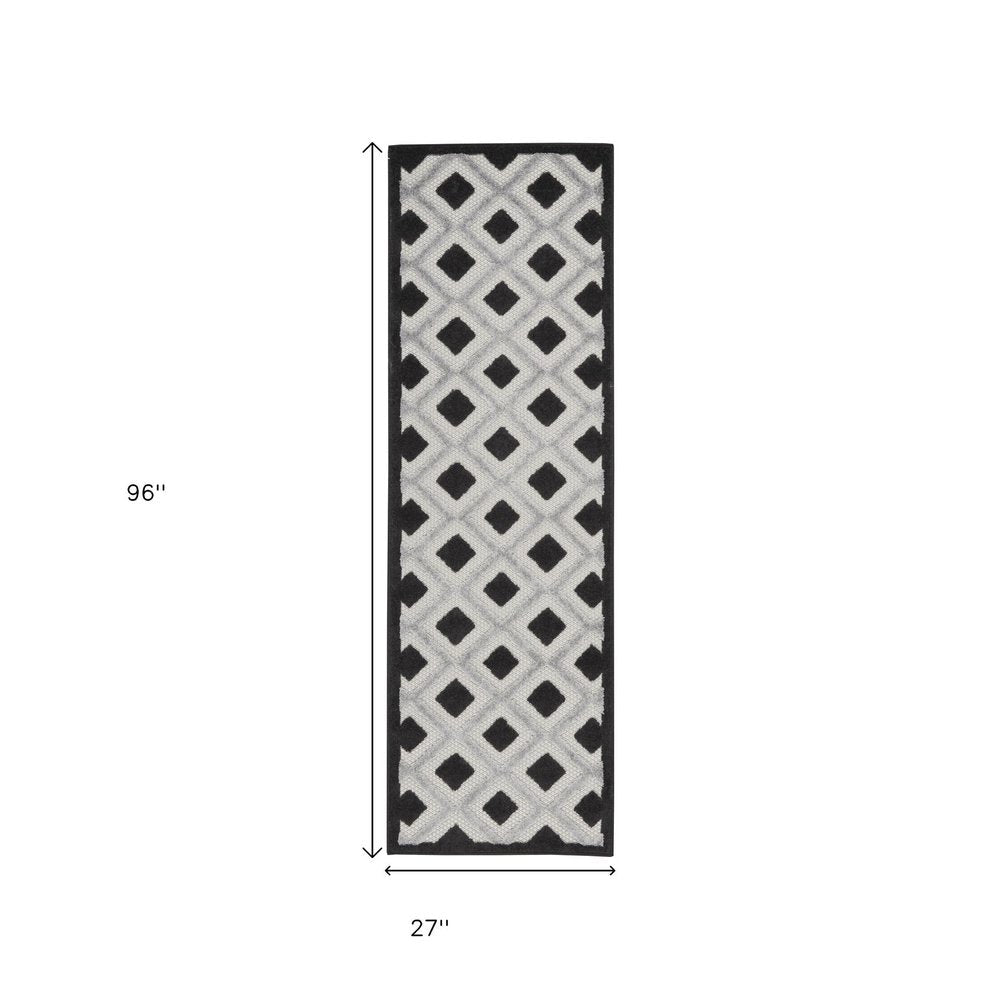 8' Black And White Indoor Outdoor Runner Rug HomeRoots