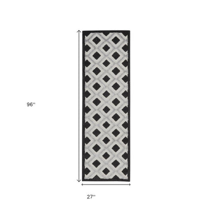 8' Black And White Indoor Outdoor Runner Rug HomeRoots