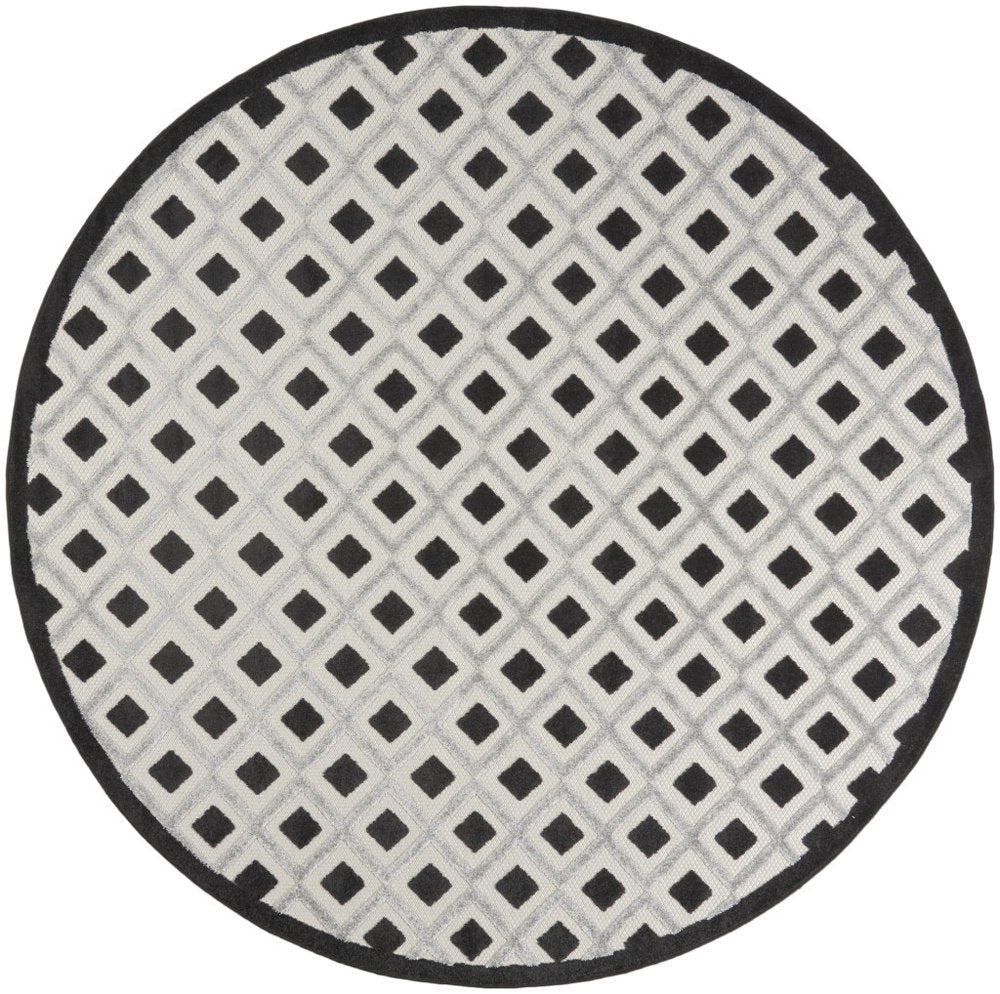 8' X 8' Black And White Round Indoor Outdoor Area Rug HomeRoots