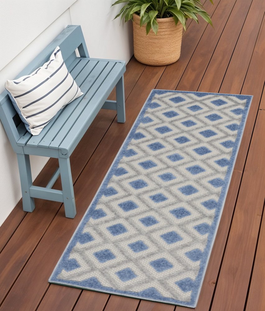 6' Blue And Gray Indoor Outdoor Runner Rug — view 4
