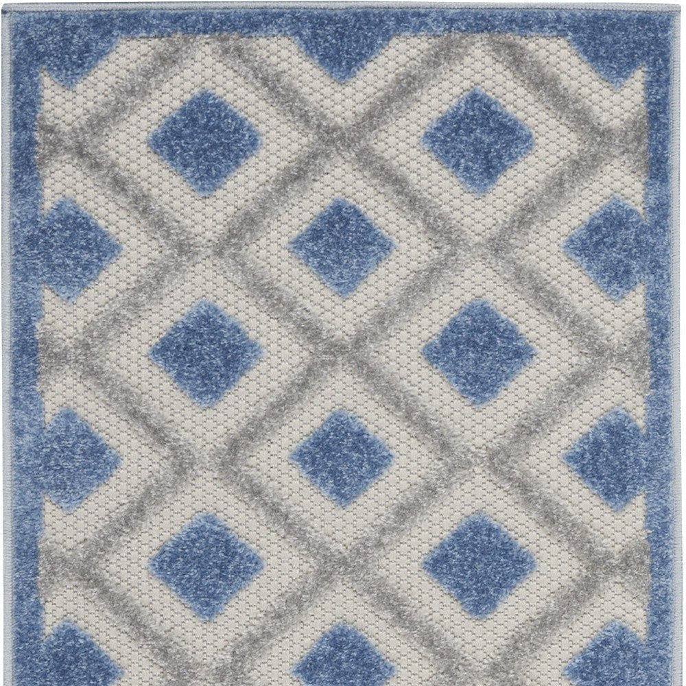 6' Blue And Gray Indoor Outdoor Runner Rug — view 1
