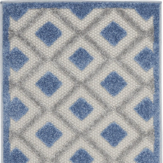 6' Blue And Gray Indoor Outdoor Runner Rug