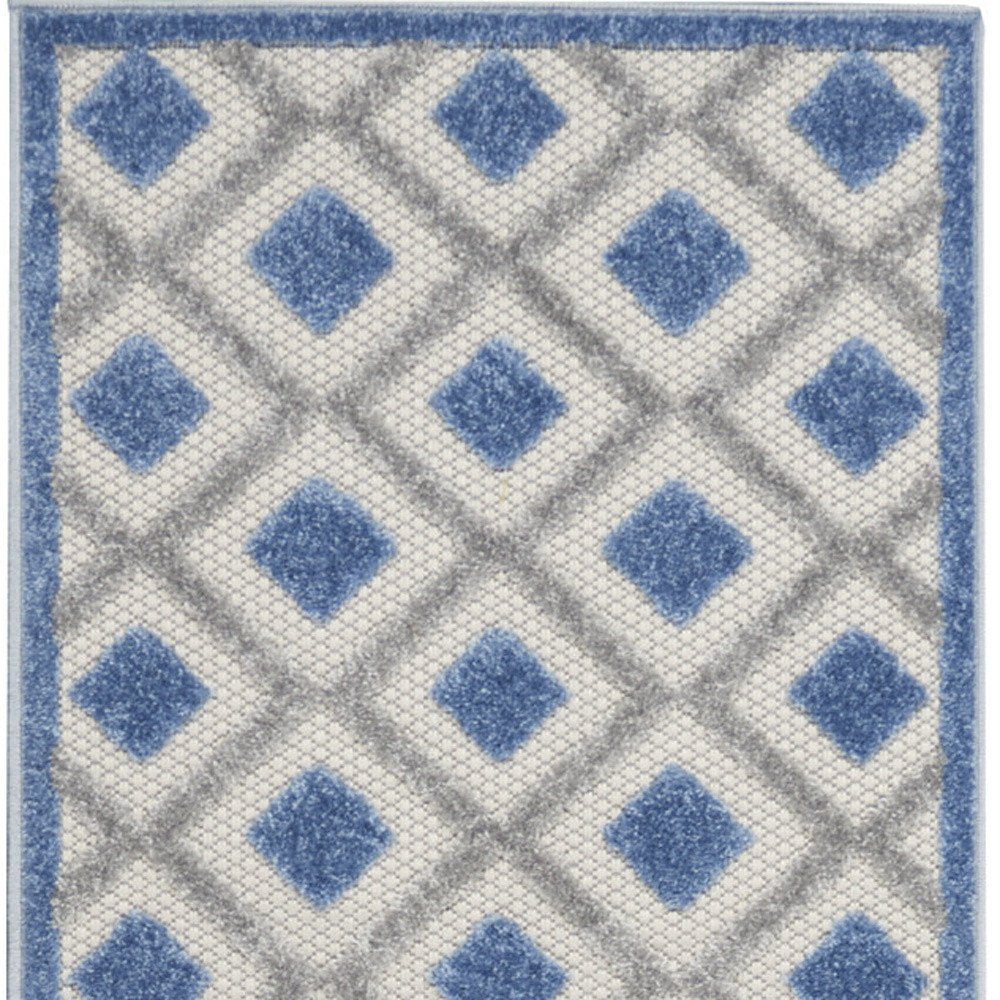 10' Blue And Gray Indoor Outdoor Runner Rug — view 1