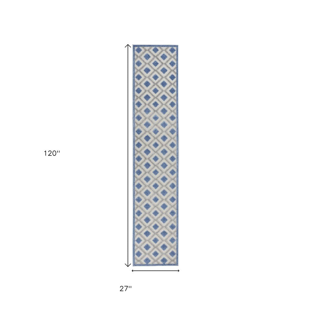 10' Blue And Gray Indoor Outdoor Runner Rug HomeRoots