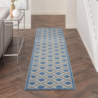 10' Blue And Gray Indoor Outdoor Runner Rug HomeRoots
