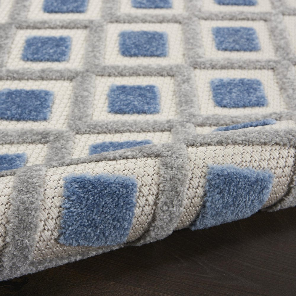 8' Blue And Gray Indoor Outdoor Runner Rug