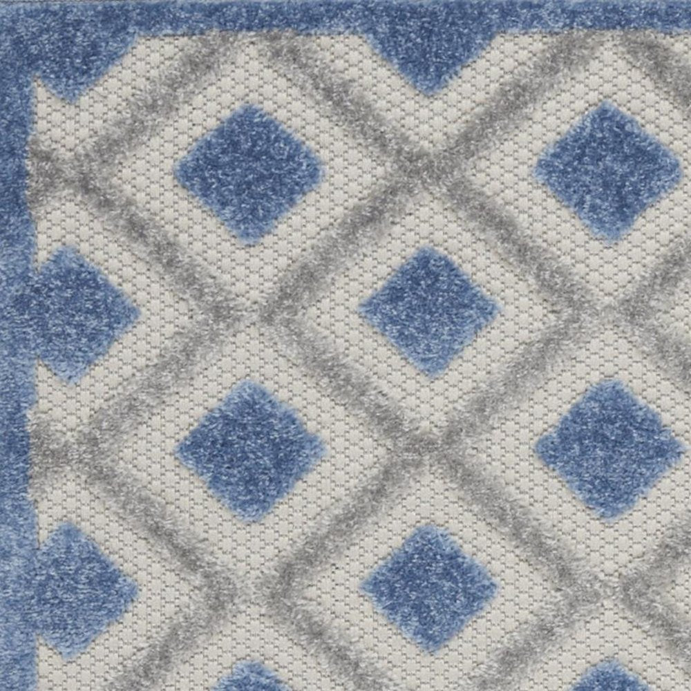 8' Blue And Gray Indoor Outdoor Runner Rug — view 3