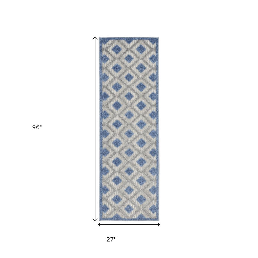 8' Blue And Gray Indoor Outdoor Runner Rug — view 4
