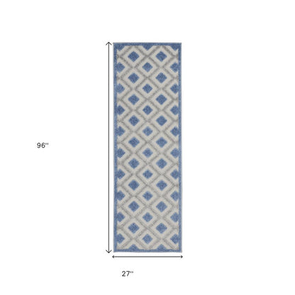 8' Blue And Gray Indoor Outdoor Runner Rug HomeRoots