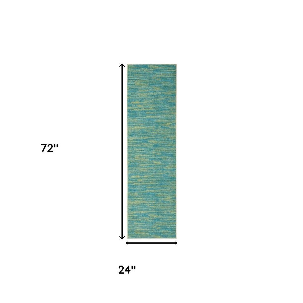 6' Blue And Green Indoor Outdoor Runner Rug — view 3