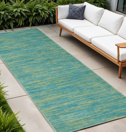 10' Blue And Green Indoor Outdoor Runner Rug HomeRoots