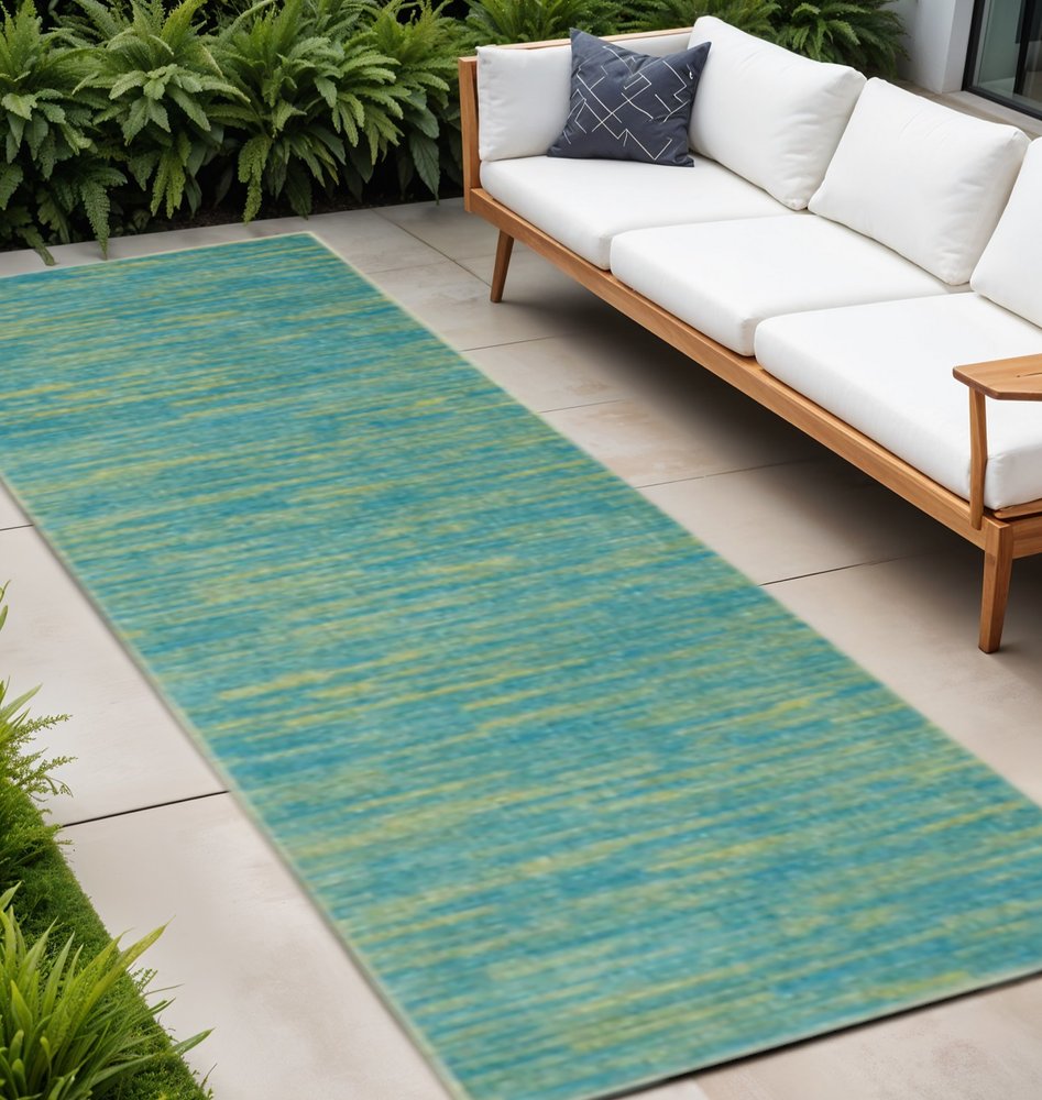 8' Blue And Green Indoor Outdoor Runner Rug HomeRoots