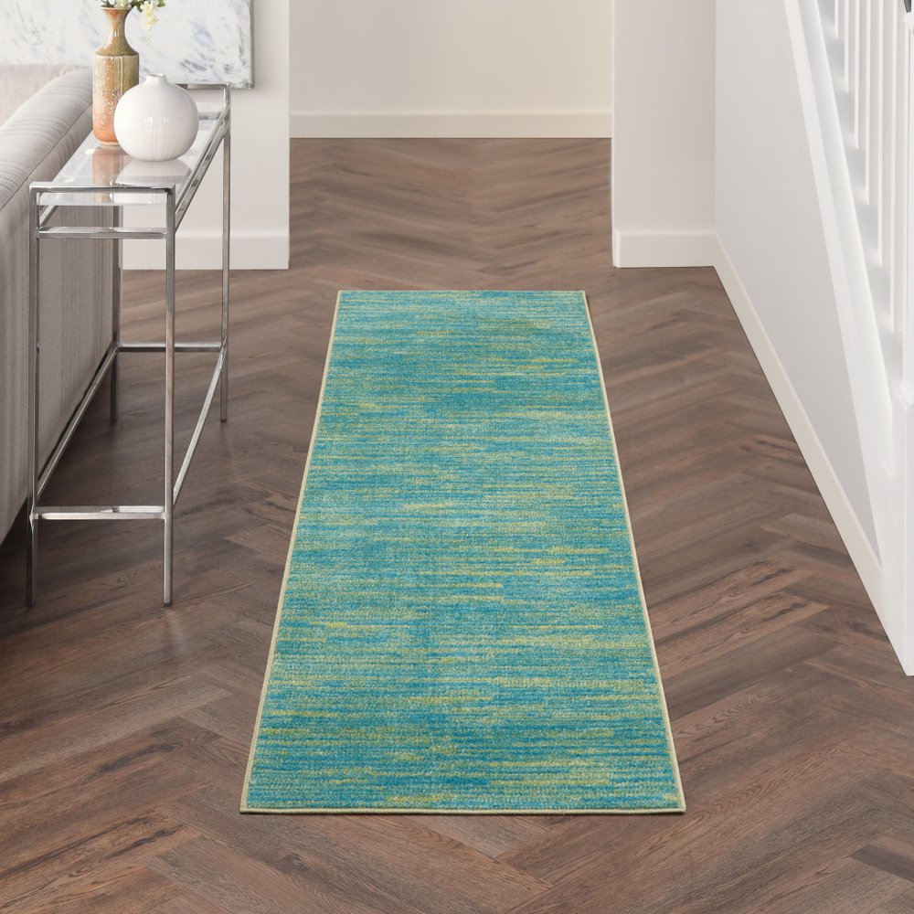 8' Blue And Green Indoor Outdoor Runner Rug HomeRoots