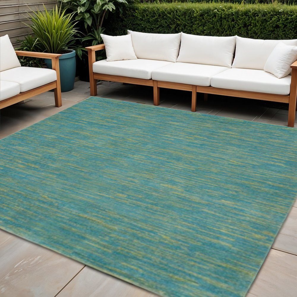 7' Blue And Green Square Indoor Outdoor Area Rug HomeRoots