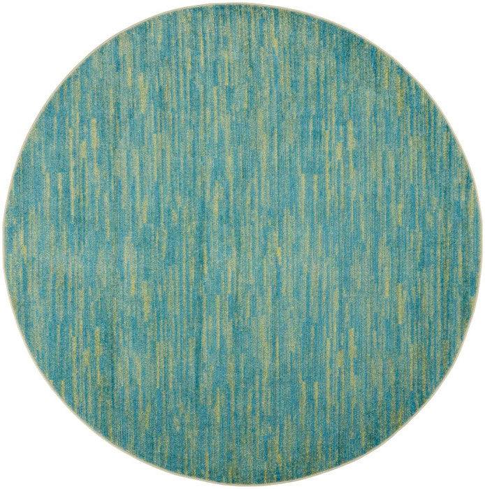 8' X 8' Blue And Green Round Striped Non Skid Indoor Outdoor Area Rug