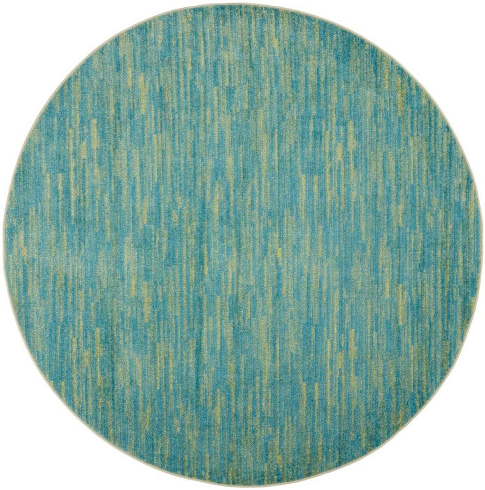 8' X 8' Blue And Green Round Indoor Outdoor Area Rug — view 1