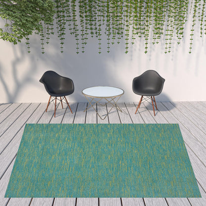 9' X 12' Blue And Green Striped Non Skid Indoor Outdoor Area Rug