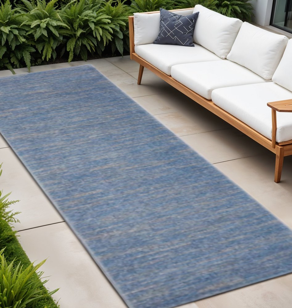 8' Blue And Gray Indoor Outdoor Runner Rug HomeRoots