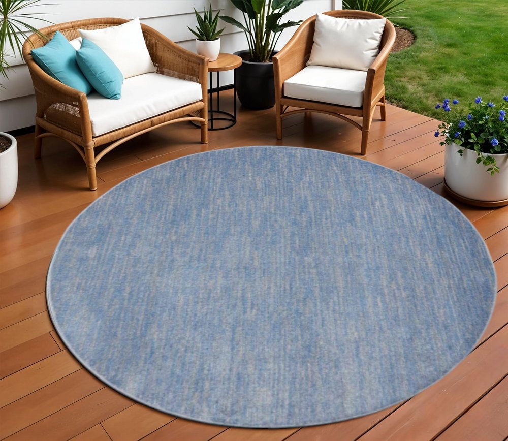8' X 8' Blue And Gray Round Indoor Outdoor Area Rug — view 5