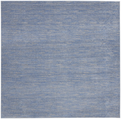 9' X 9' Blue And Grey Square Striped Non Skid Indoor Outdoor Area Rug