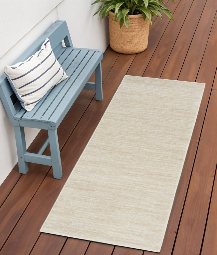 6' Beige And Ivory Indoor Outdoor Runner Rug — view 1