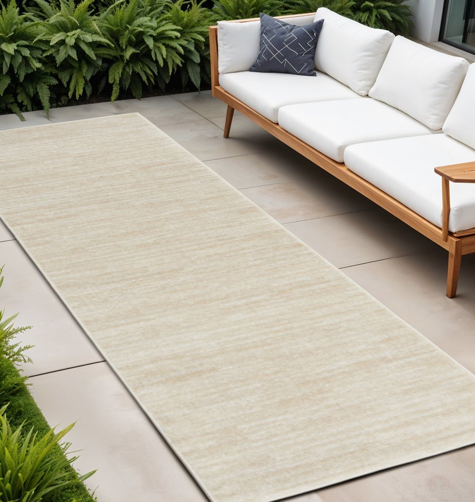 2' X 10' Ivory And Beige Non Skid Indoor Outdoor Runner Rug — view 11