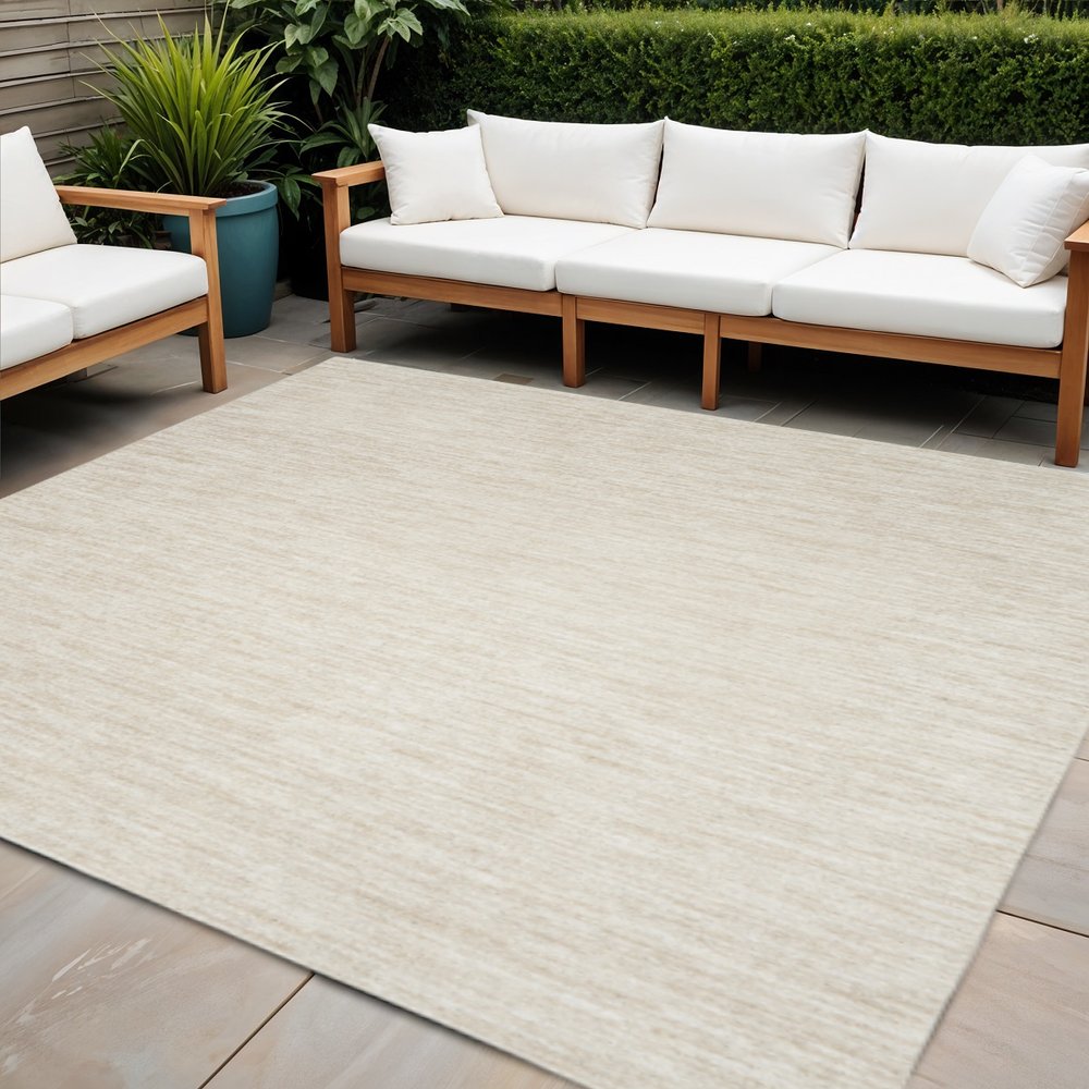 7' Beige And Ivory Square Indoor Outdoor Area Rug — view 1