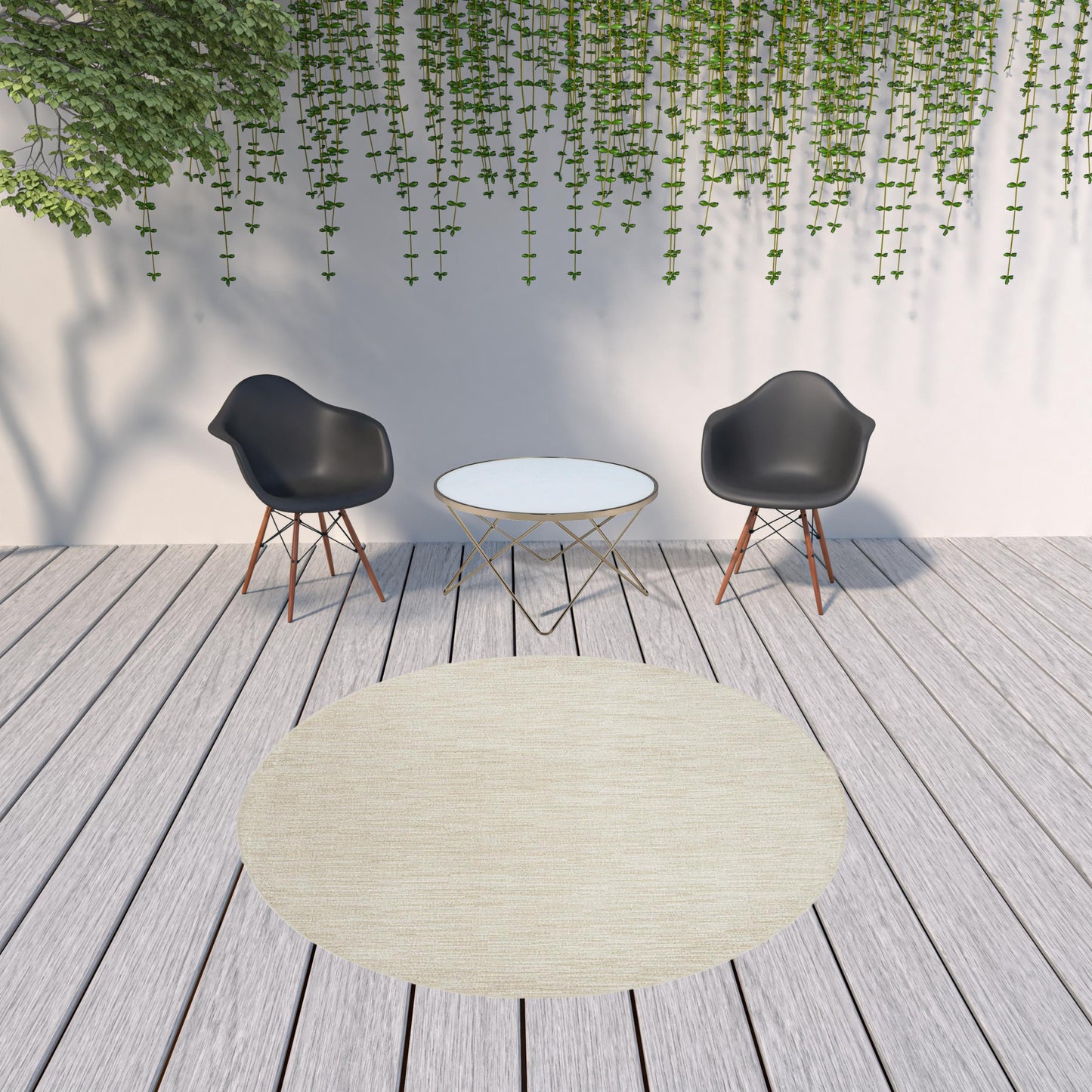 8' X 8' Ivory And Beige Round Non Skid Indoor Outdoor Area Rug