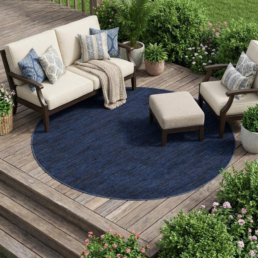 8' Midnight Blue Round Stain Resistant Indoor Outdoor Area Rug — view 11