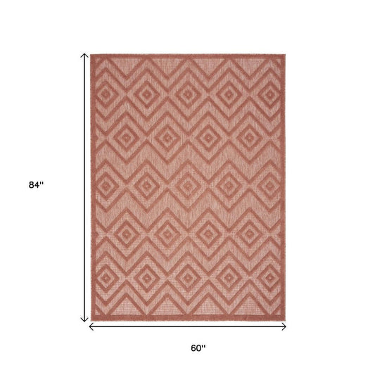 5' X 7' Coral Indoor Outdoor Area Rug