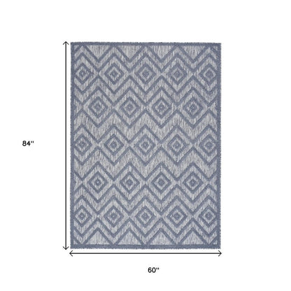 5' X 7' Denim Blue Indoor Outdoor Area Rug HomeRoots