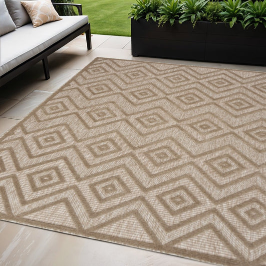 5' X 7' Beige Indoor Outdoor Area Rug