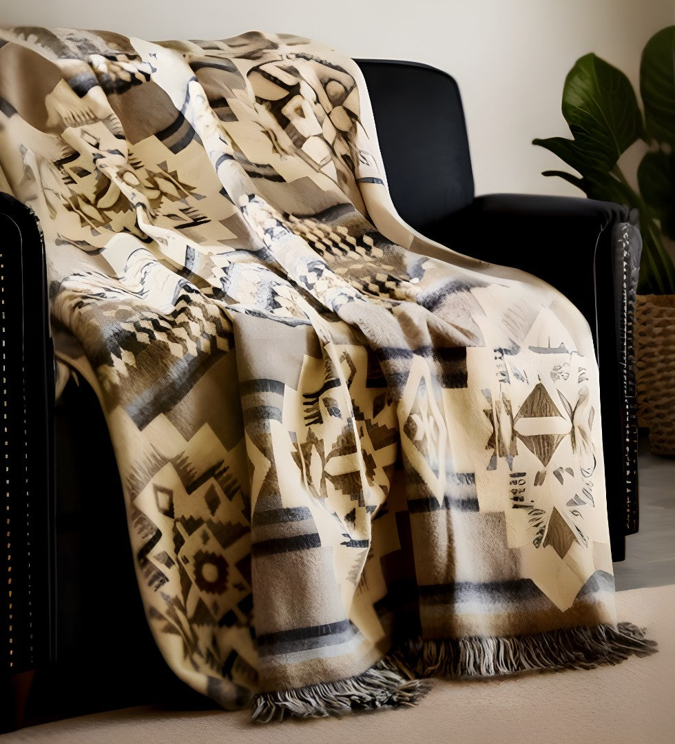 Gray Woven Acrylic Reversable Throw