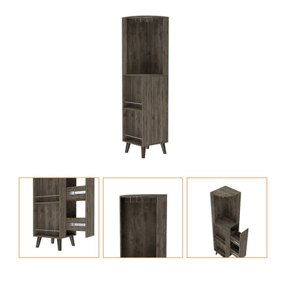73" Dark Brown Wood Corner Bar Cabinet With One Drawer