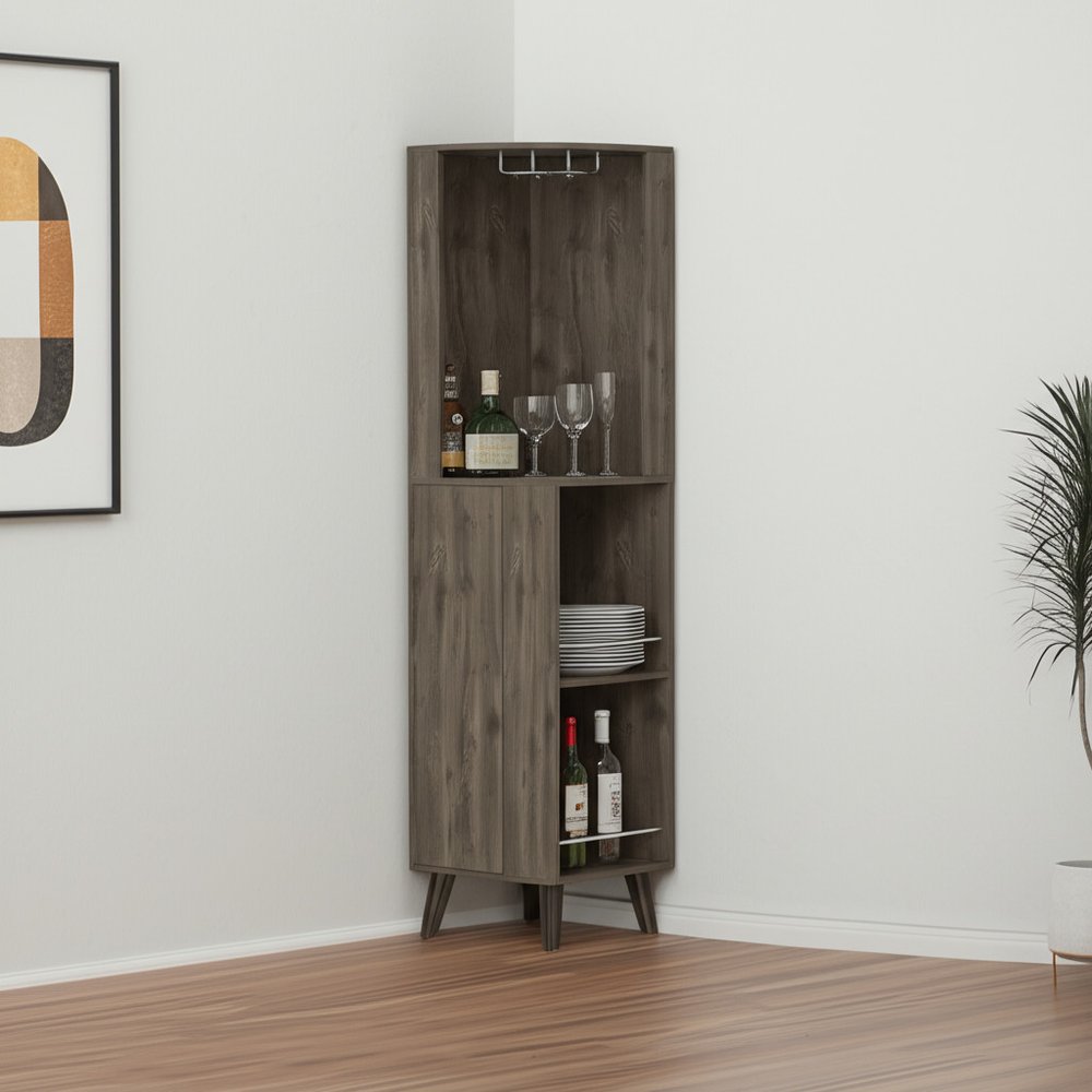 73" Dark Brown Wood Corner Bar Cabinet With One Drawer HomeRoots
