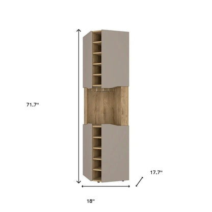 72" Brown and Taupe Wood Corner Bar Cabinet With Four Doors