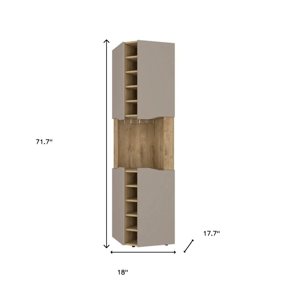 72" Brown and Taupe Wood Corner Bar Cabinet With Four Doors — view 3