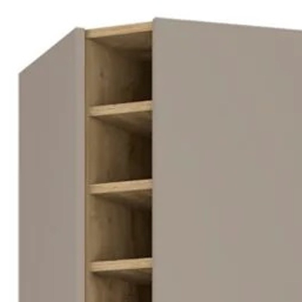 72" Brown and Taupe Wood Corner Bar Cabinet With Four Doors HomeRoots