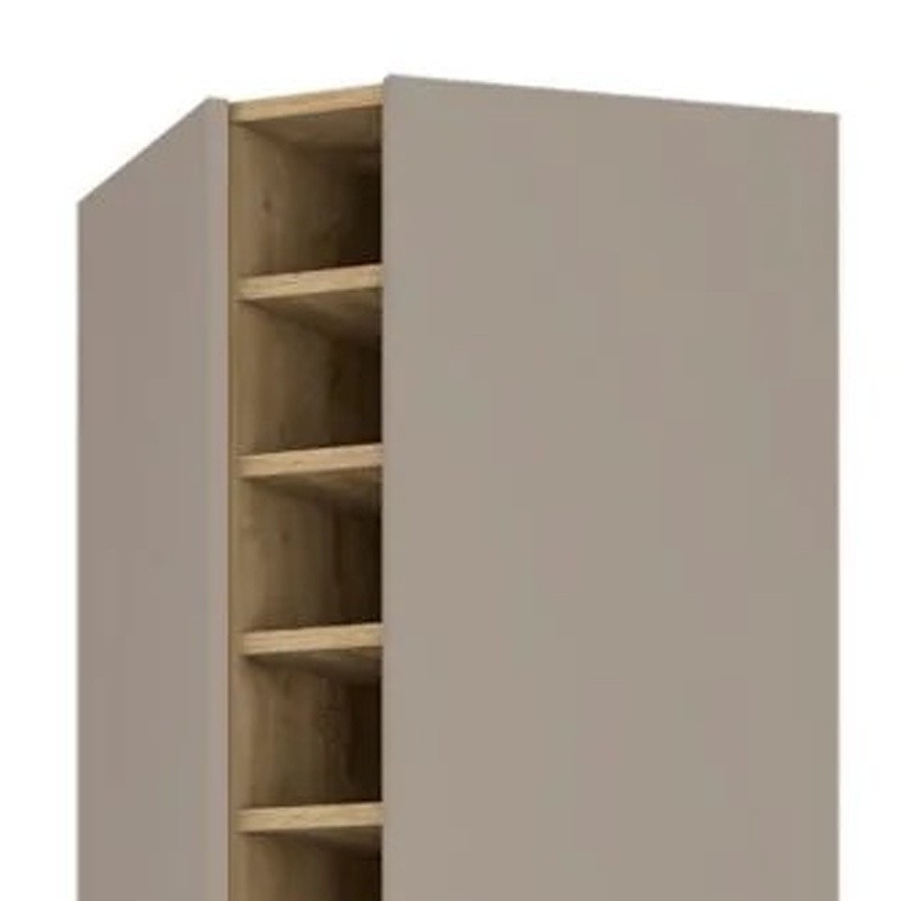 72" Brown and Taupe Wood Corner Bar Cabinet With Four Doors HomeRoots