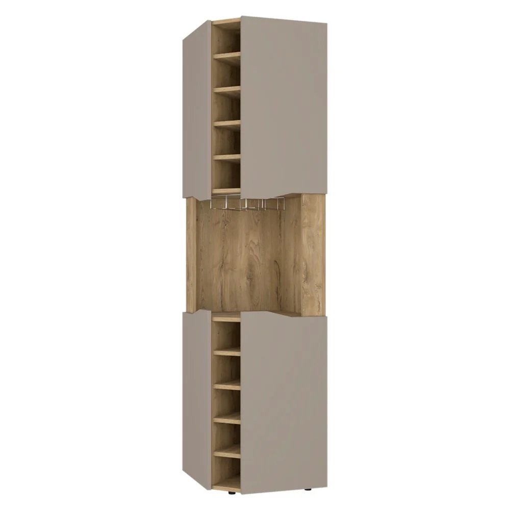 72" Brown and Taupe Wood Corner Bar Cabinet With Four Doors HomeRoots