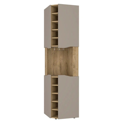 72" Brown and Taupe Wood Corner Bar Cabinet With Four Doors