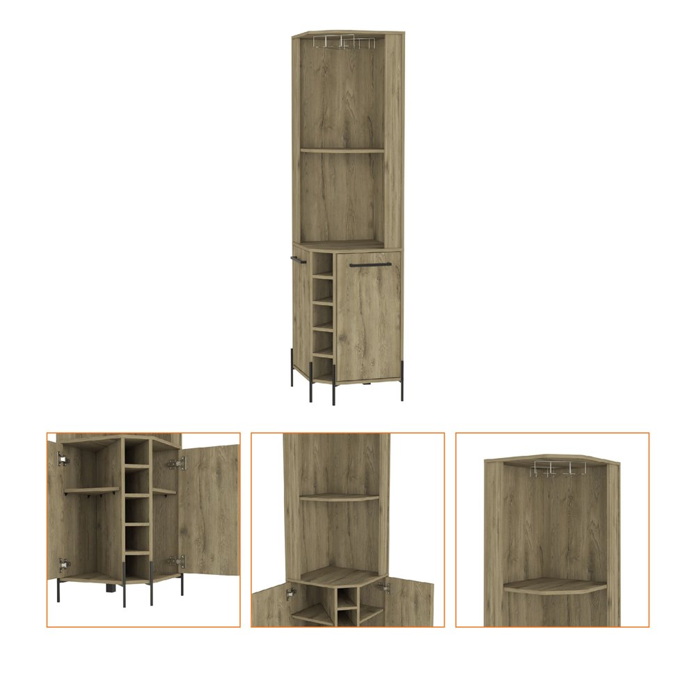 71" Natural Wood Corner Bar Cabinet With Two Doors HomeRoots