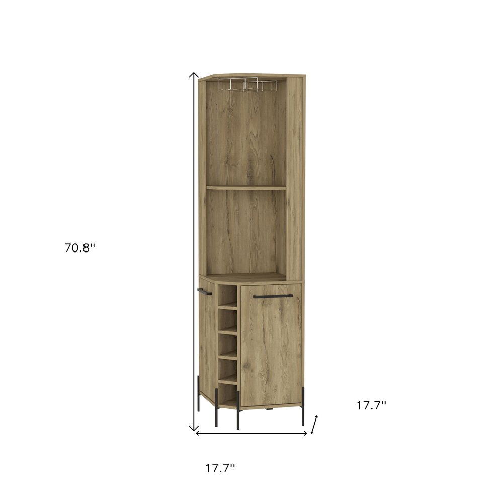 71" Natural Wood Corner Bar Cabinet With Two Doors HomeRoots